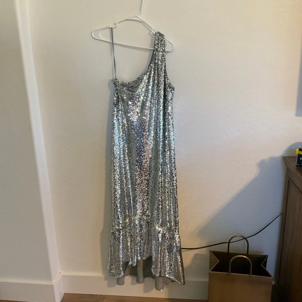 Anthropologie Metallic One-Shoulder Dress - Picture 4 of 12